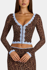 Oh Polly Laksila gilet court dentelle léopard mesh