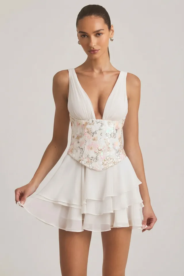 Oh Polly Sakura 13511 mini robe ivoire corset fleuri