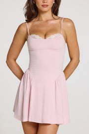 Oh Polly Delphine mini robe Baby Pink modal dentelle