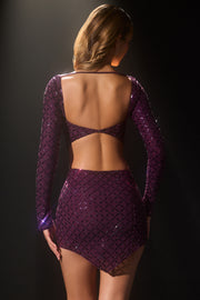 Oh Polly Embellished Jupe Mini Veah Violet Foncé Asymétrique