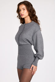 Oh Polly Moya combishort gris maille fine manches longues