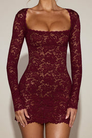 Oh Polly Darla 15400 mini robe dentelle bordeaux transparente