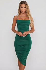 Oh Polly 2211 robe midi ruchee verte col drape