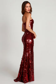 Oh Polly Nottola robe maxi bustier rouge sequins 3D