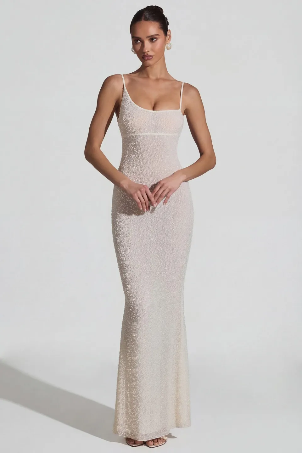 Oh Polly Embellished Robe Maxi Duhamel Blanche Perles