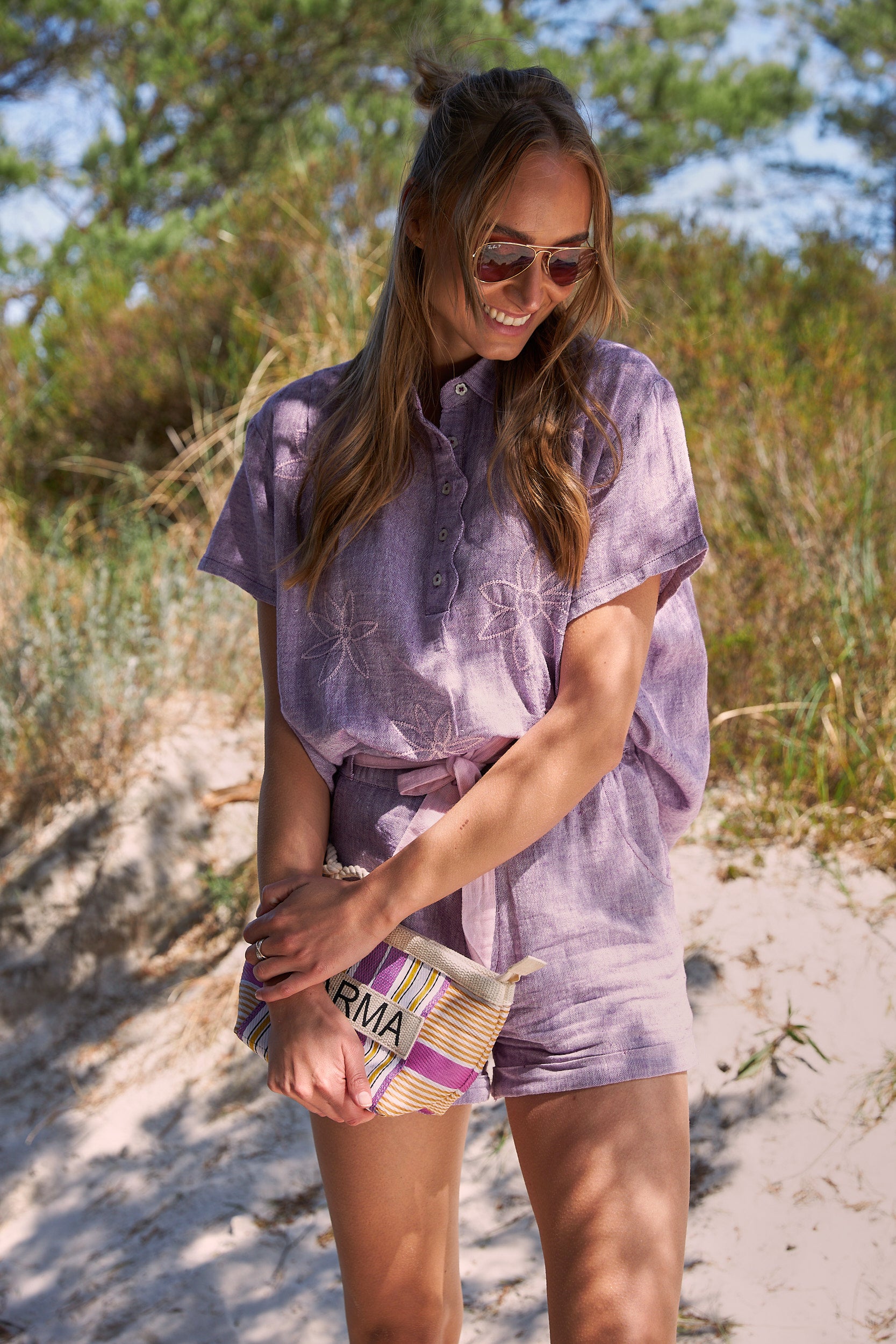 Chicosoleil Tops Top Missy violet brodé coton S