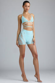 Oh Polly Bonnie Short Taille Haute Bleu Glace Strass 29 cm