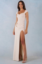 Oh Polly Elva Robe Maxi Ivoire Col Cœur Modal Fendue