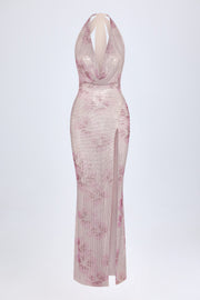 Oh Polly Embellished Robe Maxi Rose Hotfix Col Bénitier