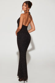 Oh Polly Embellished Verona 7210 robe halter noire perlée