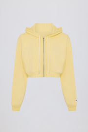 Oh Polly Sweat Capuche Zippé Court Jaune Citron Coton