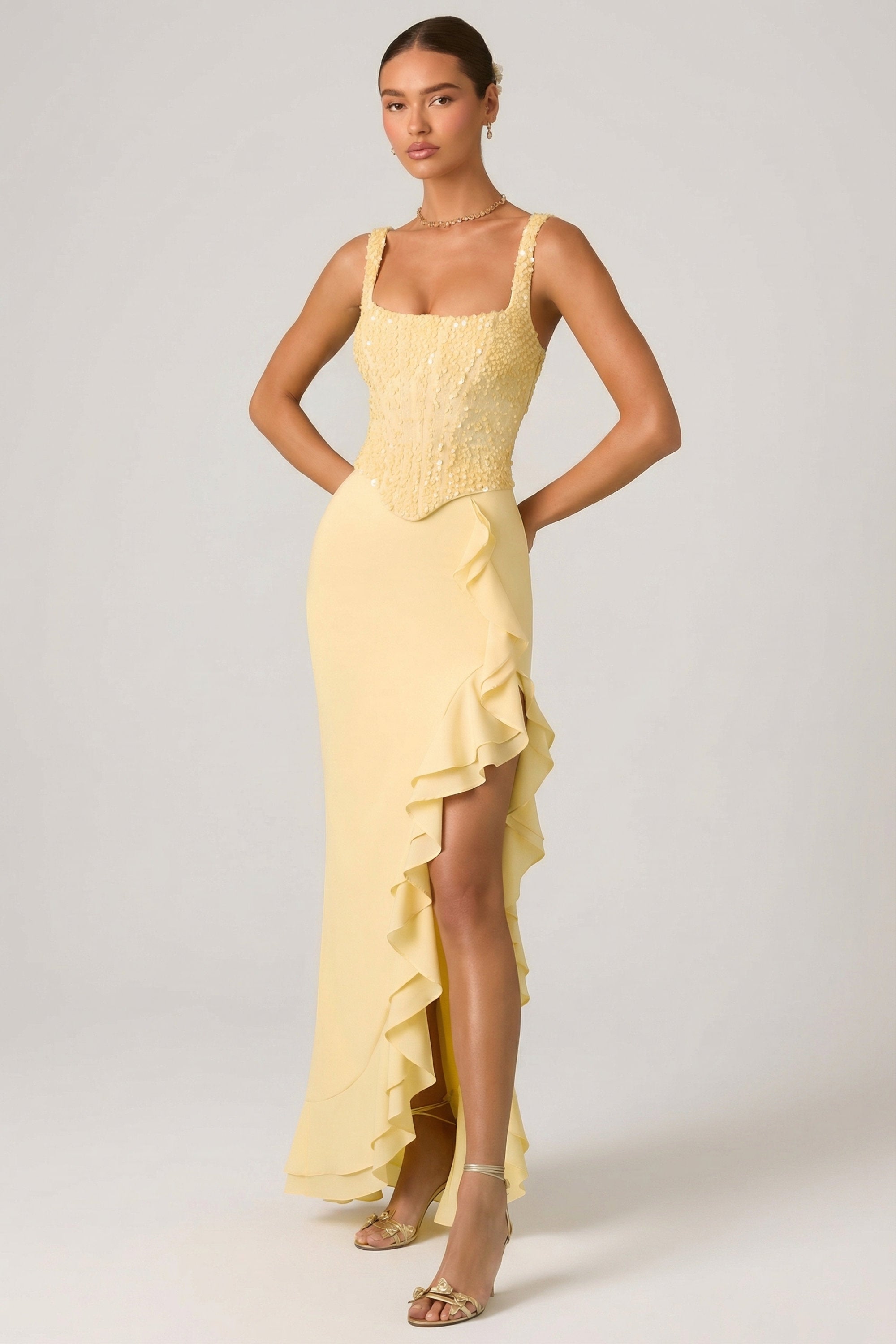 Oh Polly 13141 Robina robe corset jaune sequins