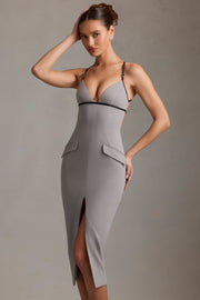 Oh Polly Dresses robe midaxi grise dos nu plongeant