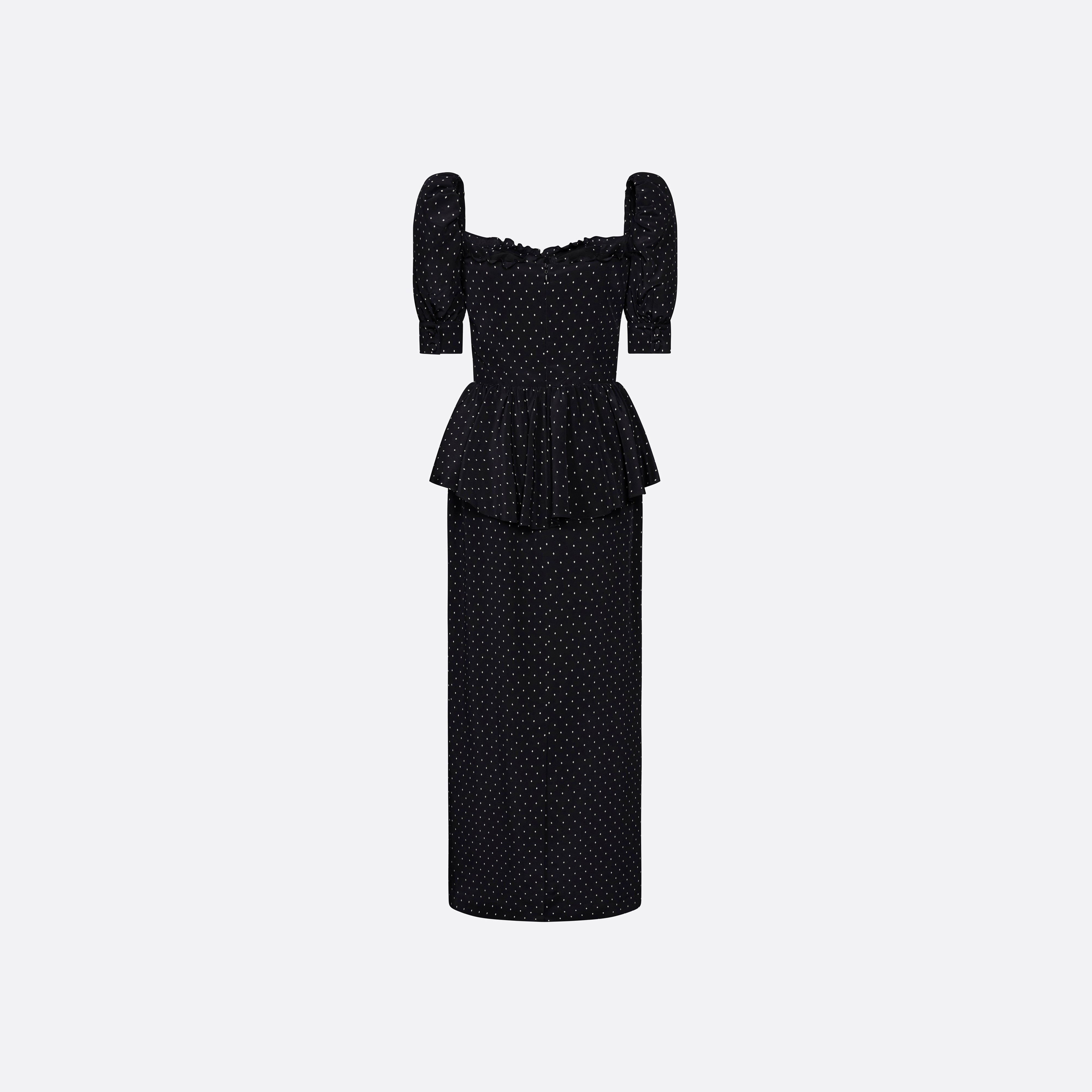 Alessandra Rich Silk Peplum Midi Dress robe noir-ivoire 36