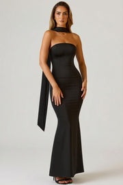 Oh Polly Mandi robe longue bustier noir satin foulard