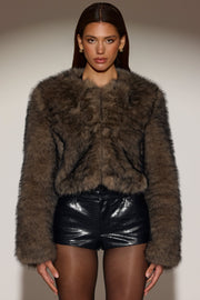 Oh Polly Vintera Veste Fausse Fourrure Marron Crop Oversize
