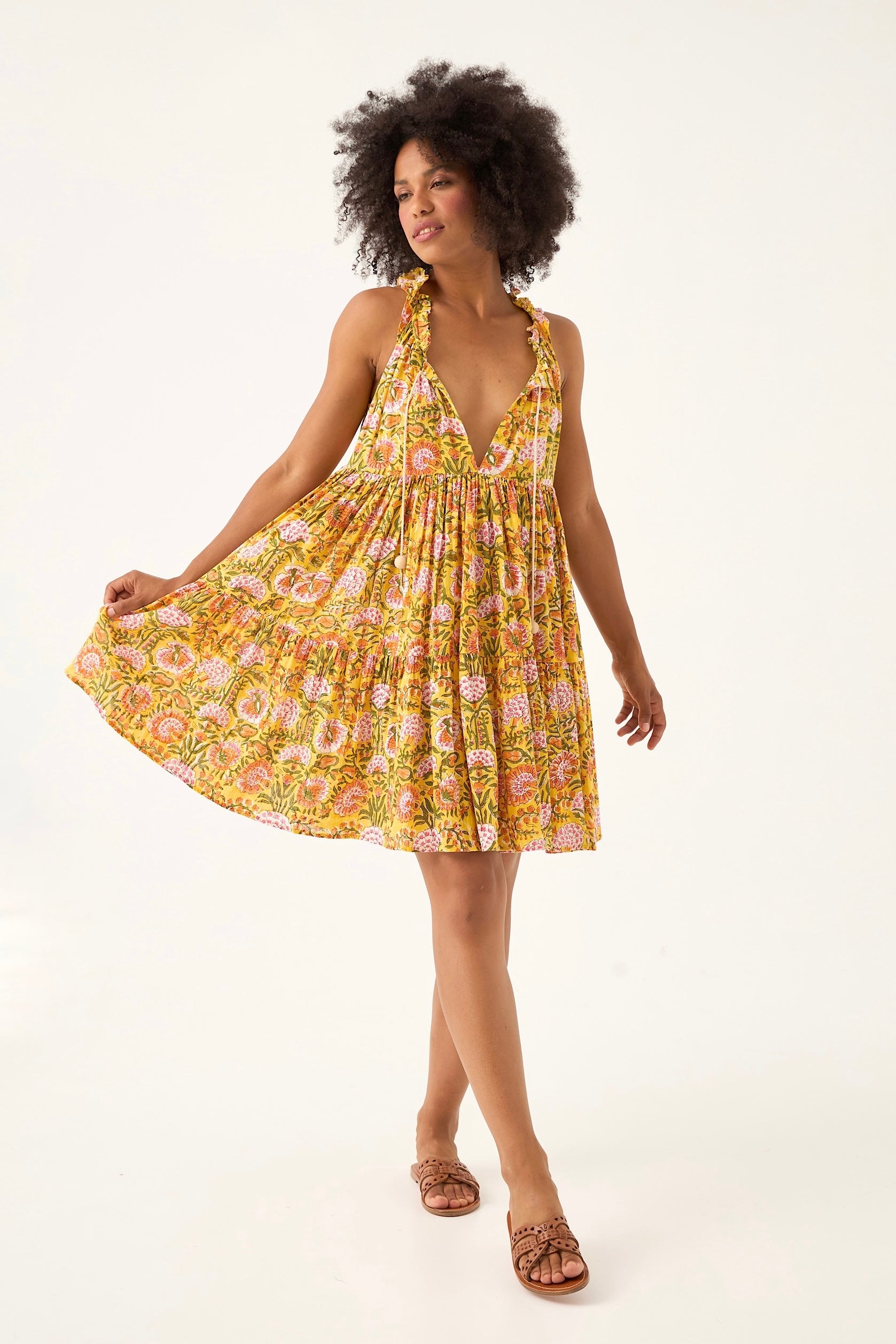 Chicosoleil Robe Ashlee gypsy batik jaune ocre coton