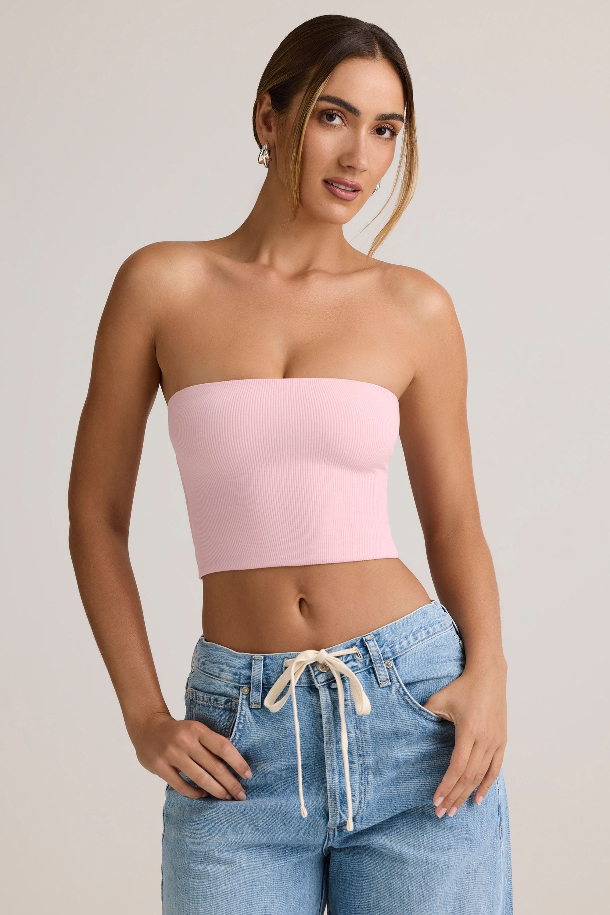 Oh Polly Verna Top Bandeau Candyfloss Pink - Crop Top Modal