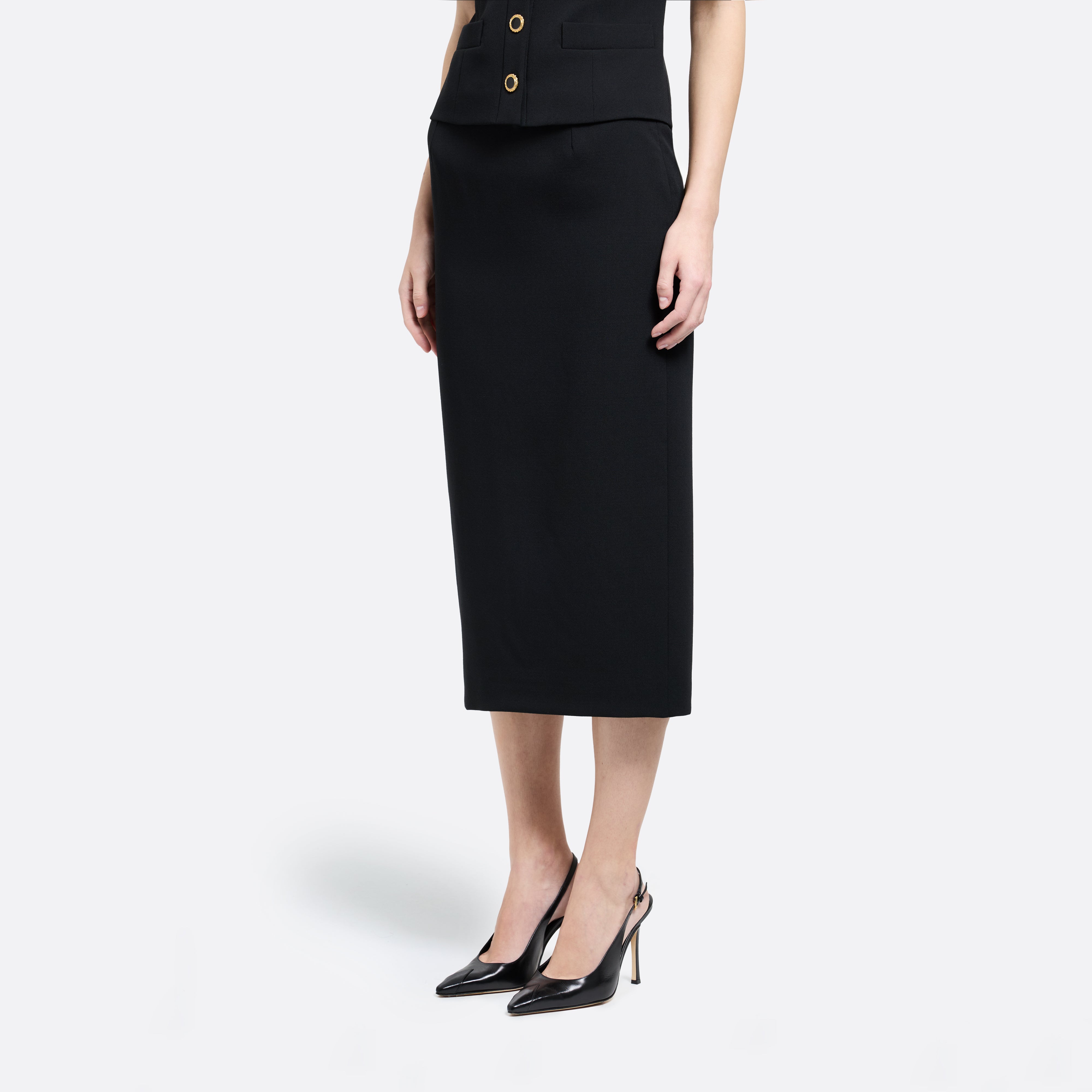 Alessandra Rich Wool Crêpe Midi Skirt jupe noire