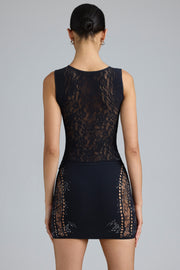 Oh Polly Joni mini jupe noire mi-taille strass dentelle
