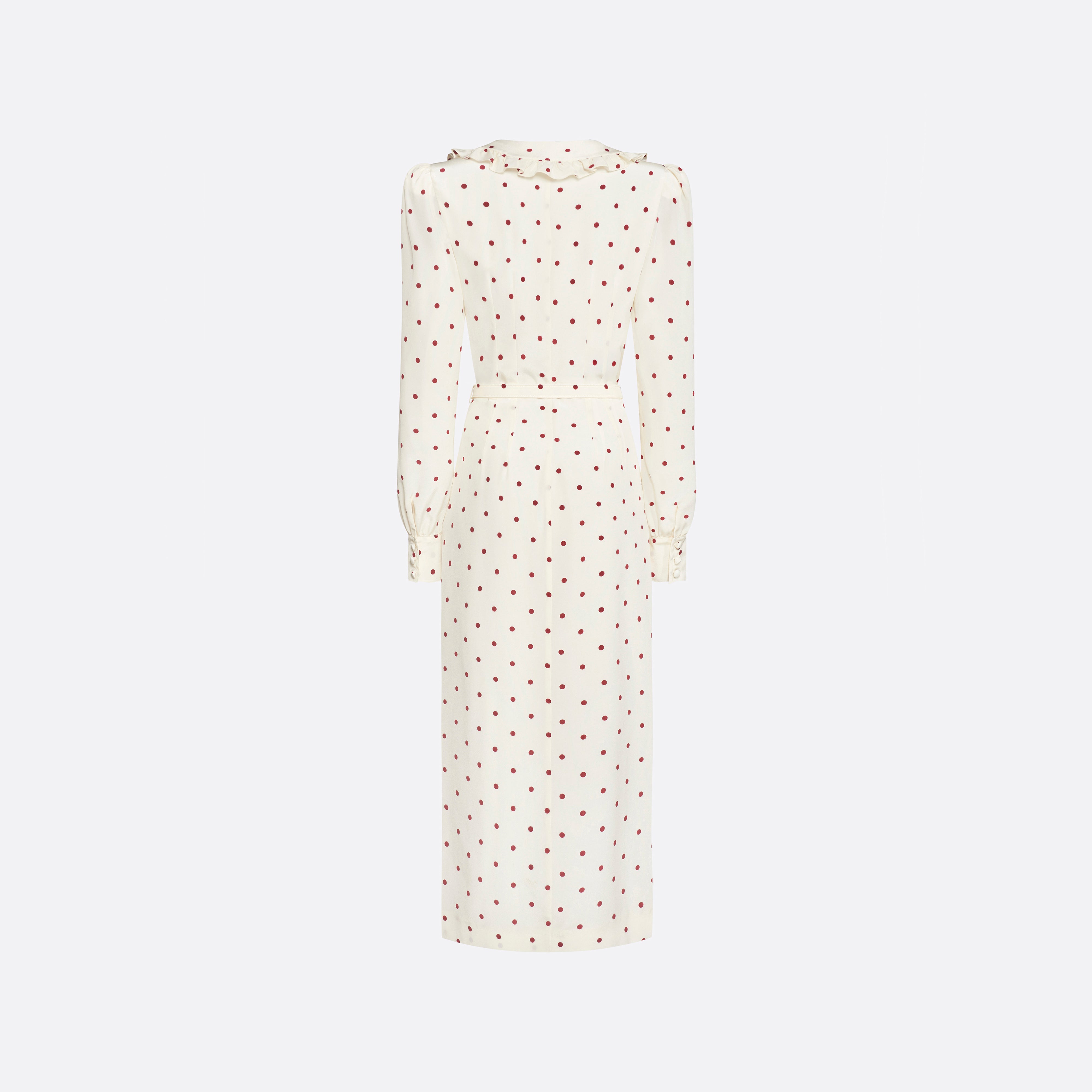 Alessandra Rich Robe soie midi pois crème-bordeaux 36