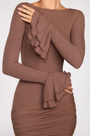 Oh Polly Helena robe mini marron manches longues