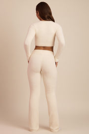 Oh Polly Safia pantalon large maille ivoire taille haute