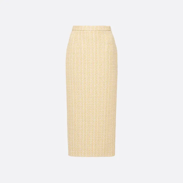 Alessandra Rich Sequin Tweed Midi Skirt jupe jaune pâle