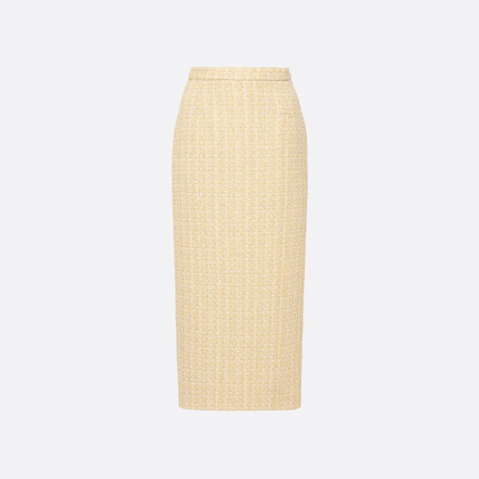 Alessandra Rich Sequin Tweed Midi Skirt jupe jaune pâle