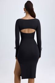 Oh Polly Sawyer 5468 robe midi noire en modal stretch