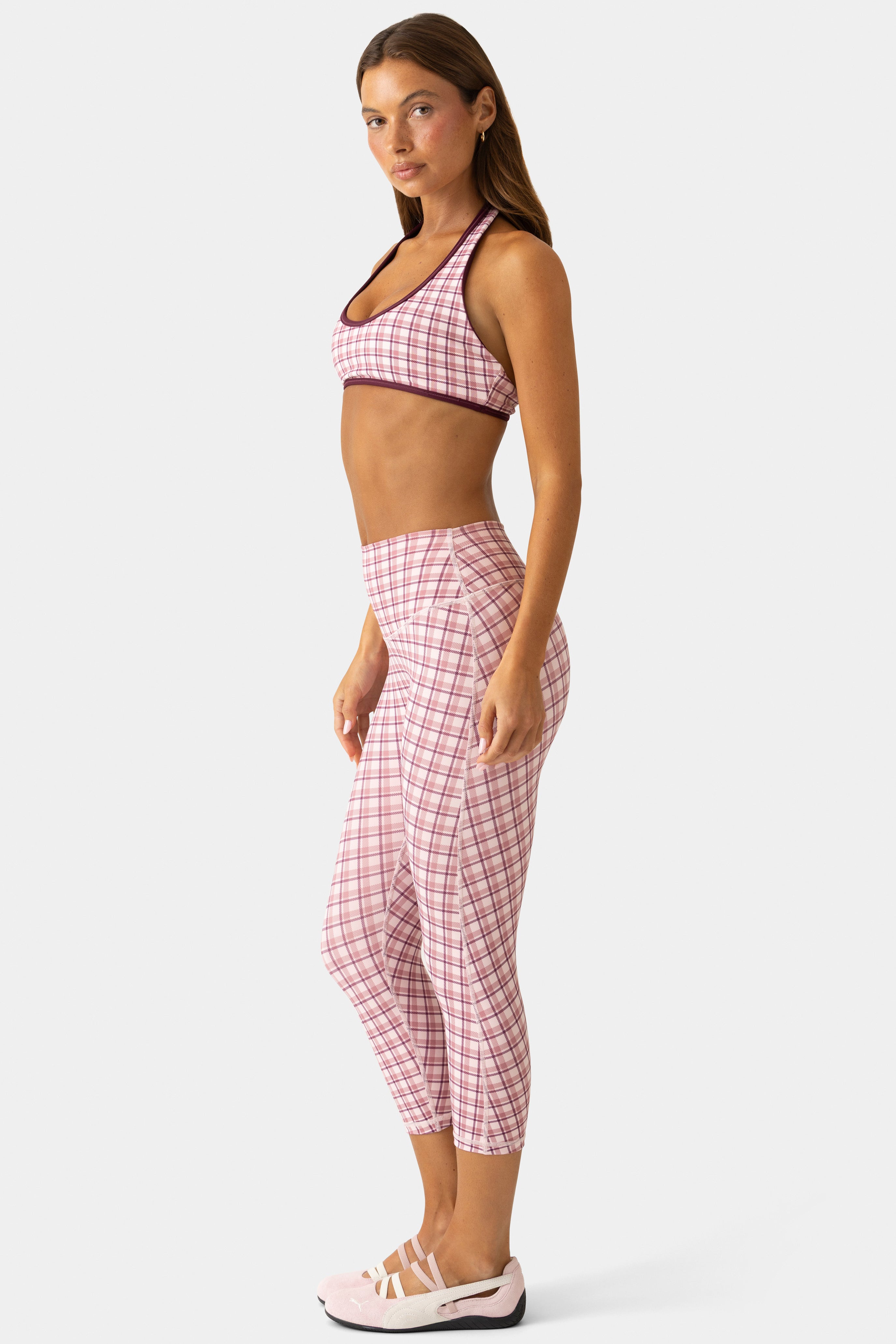 Oh Polly Bo+Tee Legging Corsaire Berry Plaid - Taille haute