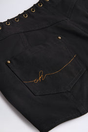 Oh Polly Parva Short Simili Daim Noir à Lacets