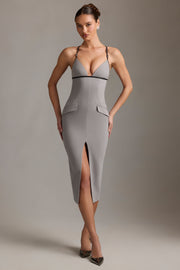 Oh Polly Dresses robe midaxi grise dos nu plongeant