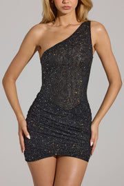 Oh Polly Zahira 9009 robe mini noire une épaule