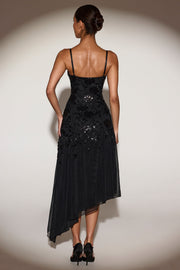 Oh Polly Embellished Zelina Soft-Scoop robe noire sequins