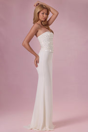 Oh Polly Melora robe bustier perle corset dos lacé longue