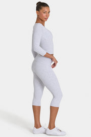 Oh Polly ButterCloud Legging Capri Gris Chiné Côtelé