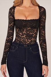 Oh Polly Letizia 15909 body dentelle noir manches longues