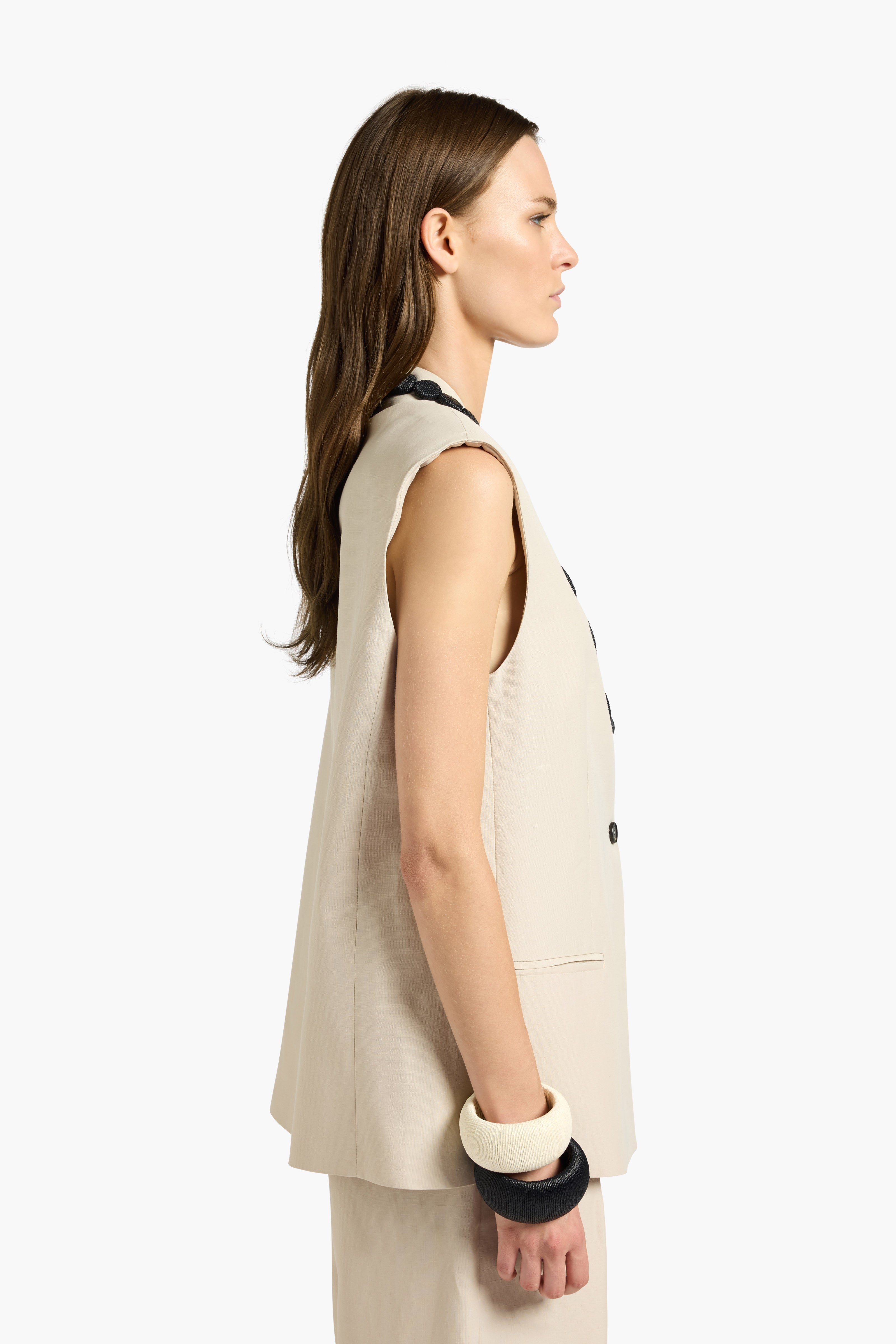 Liviana Conti Eddie gilet tailleur viscose-lin beige