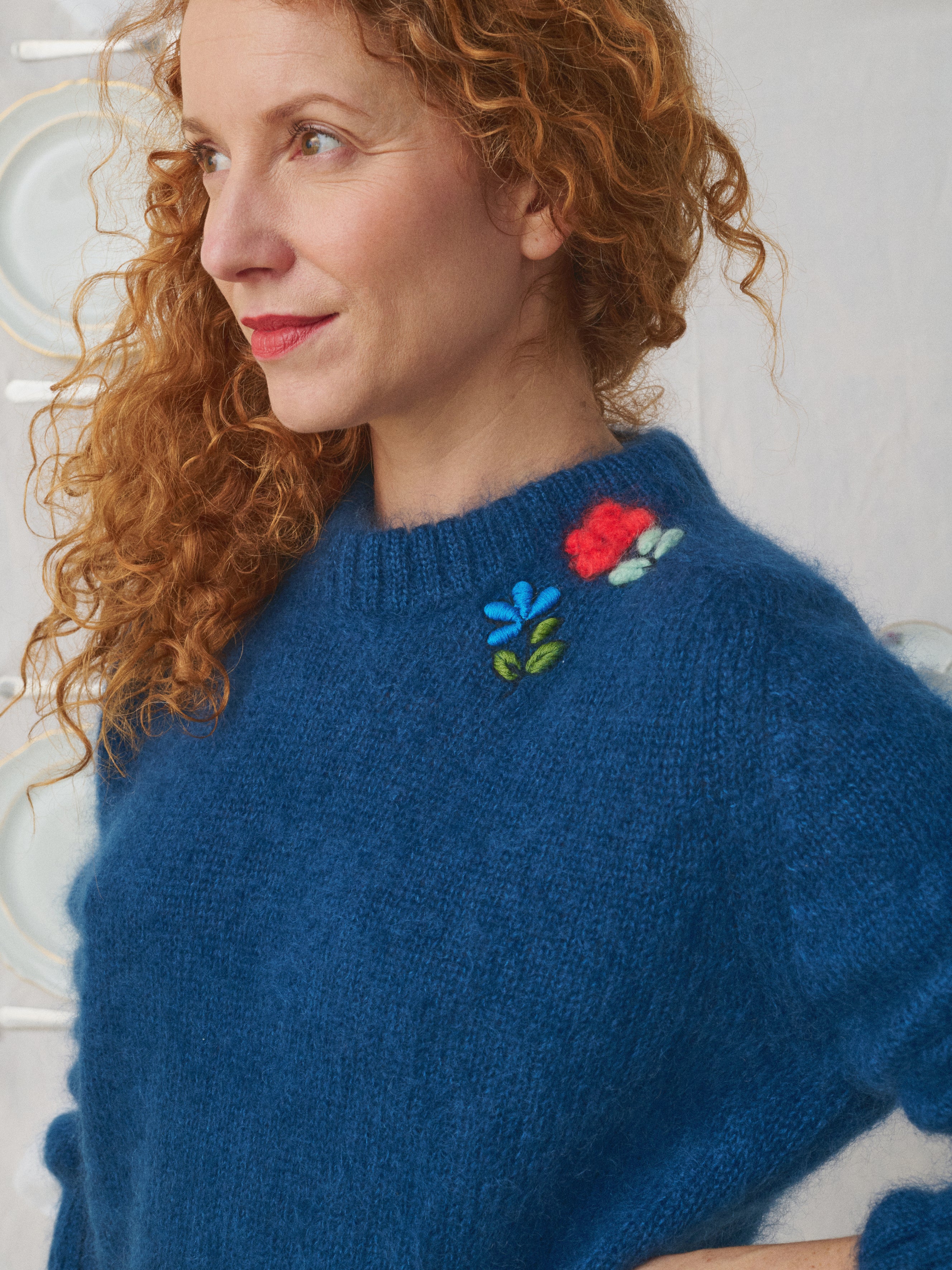 MII Mii à table Pull Mira mohair soie fleur