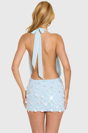 Oh Polly Embellished Sela robe mini aqua à sequins