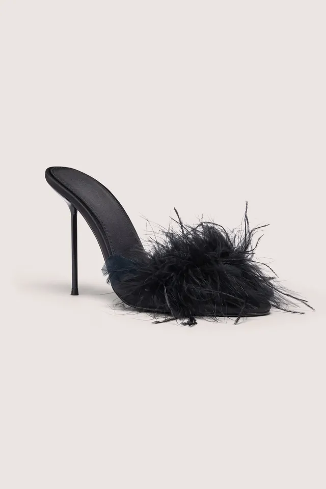Oh Polly Kirlia mule satin talon noir plumes 11,5 cm
