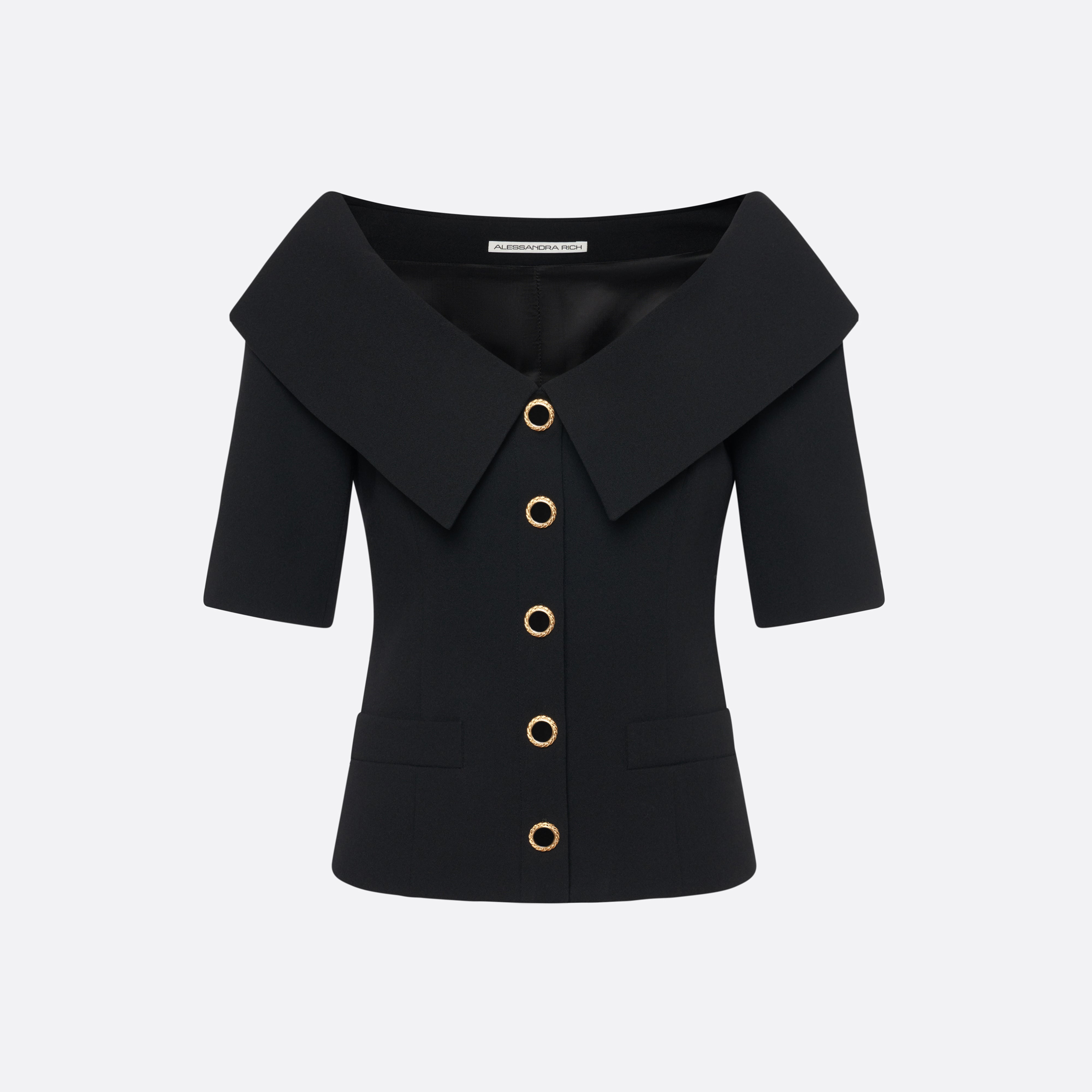 Alessandra Rich Wool Crepe Off-Shoulder veste noire laine