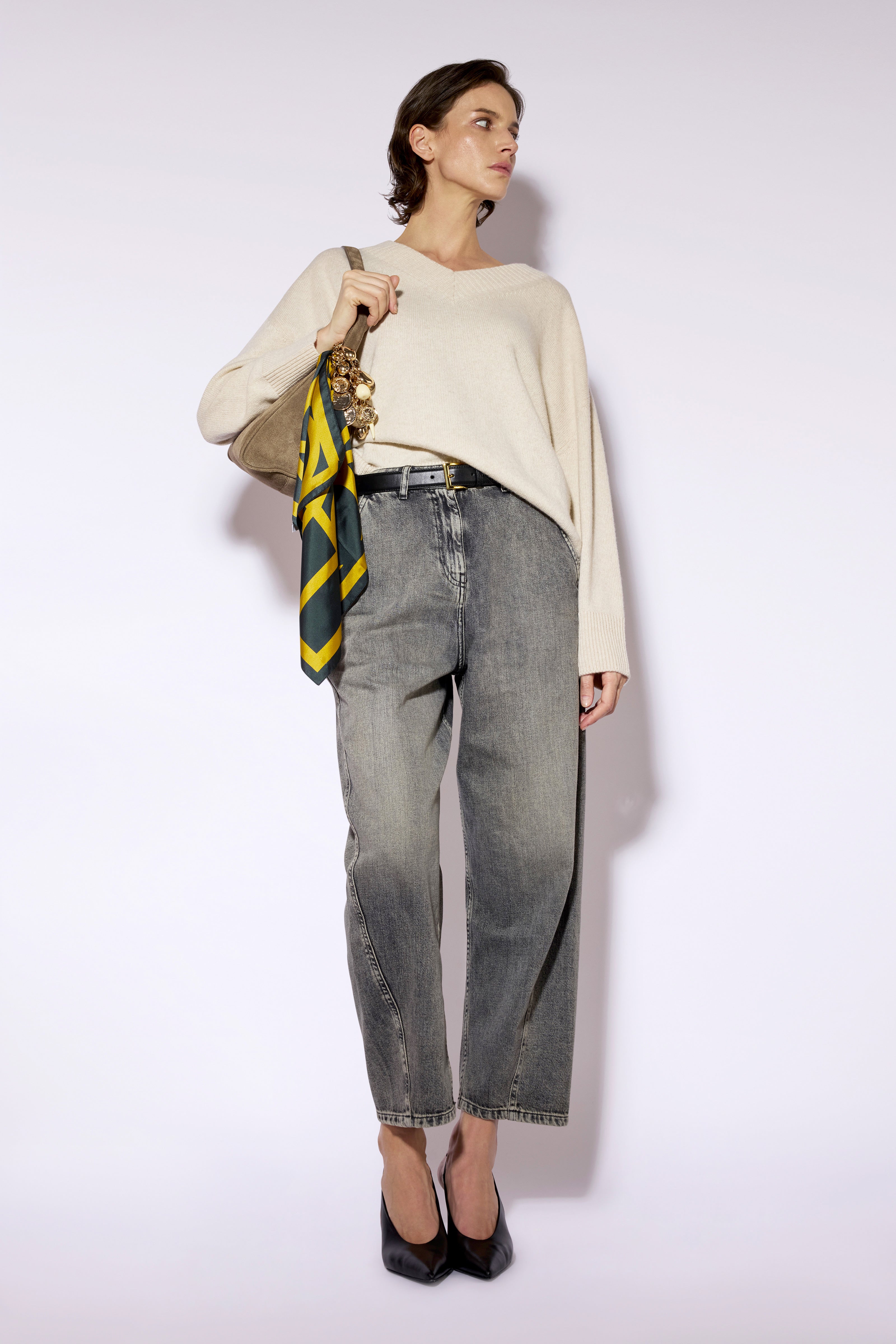 Liviana Conti Alison pull col V beige mélange cachemire