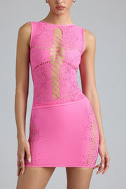 Oh Polly Joni mini jupe rose strass dentelle