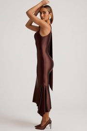 Oh Polly Shaya robe midaxi marron chocolat foulard
