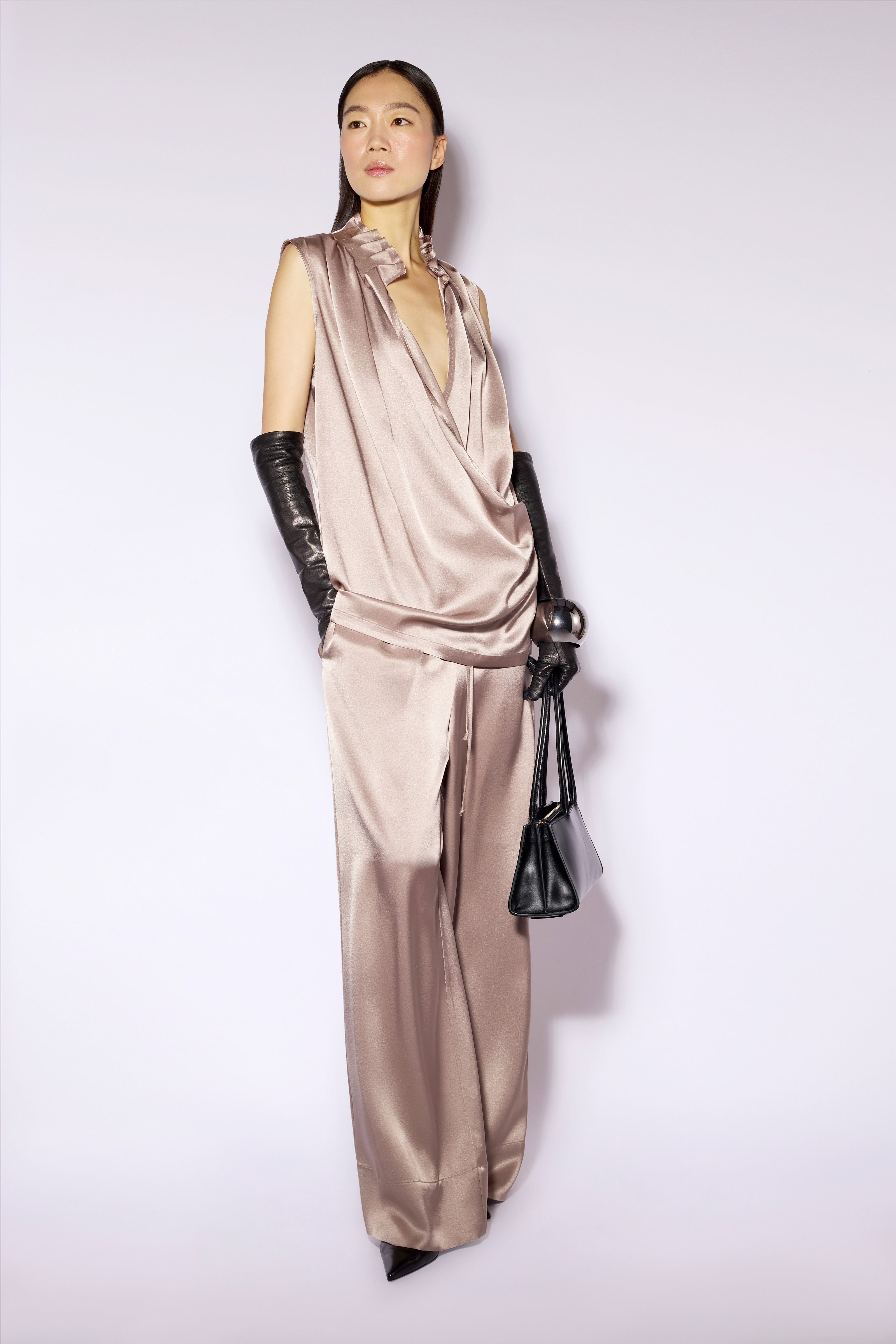 Liviana Conti Ivy top femme cappuccino satin drapé