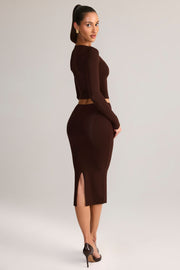 Oh Polly Aven Jupe Crayon Midi Marron Modal