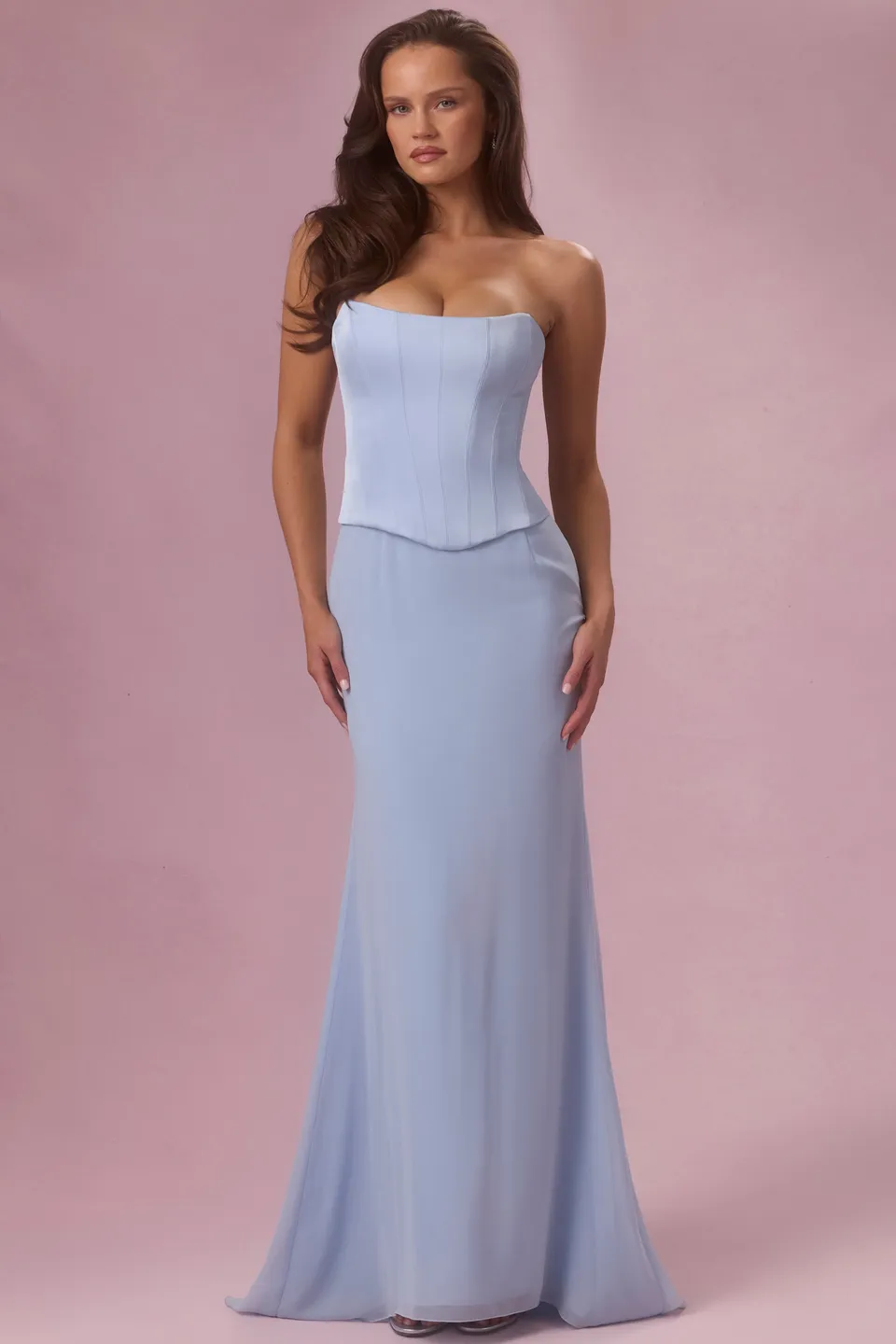 Oh Polly Avielle 15980 robe satin bleu ciel corset