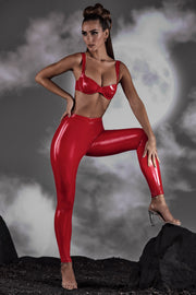 Oh Polly Trousers Alecto Legging Rouge Vinyle Taille Haute